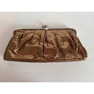 Francescas Collections Metallic Bronze Textured Clutch Evening Bag Kiss Lock